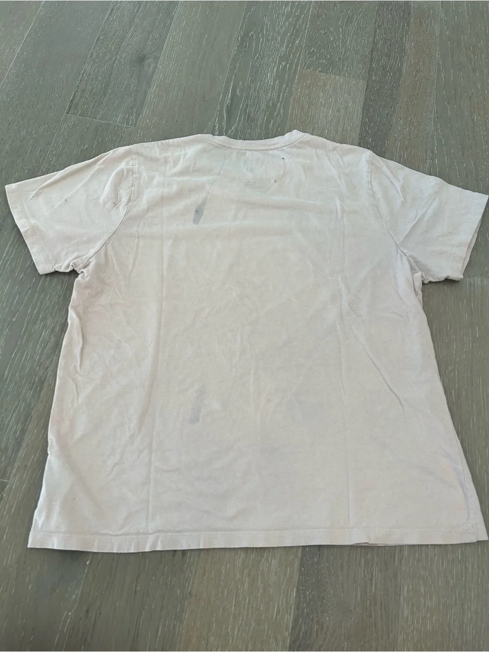 The North Face Men's Crew Tee with Teal and Orange Logo on Light Pink